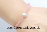 CFB805 4mm faceted round rose quartz & potato white freshwater pearl bracelet