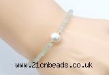 CFB807 4mm faceted round prehnite & potato white freshwater pearl bracelet