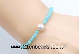 CFB815 4mm faceted round amazonite & potato white freshwater pearl bracelet