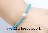 CFB817 4mm faceted round turquoise & potato white freshwater pearl bracelet