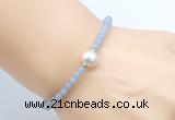 CFB819 4mm faceted round blue angel skin & potato white freshwater pearl bracelet