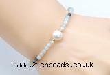 CFB820 4mm faceted round amazonite & potato white freshwater pearl bracelet