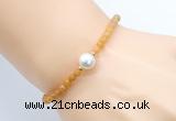 CFB822 4mm faceted round yellow jade & potato white freshwater pearl bracelet