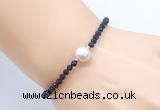 CFB824 4mm faceted round blue goldstone & potato white freshwater pearl bracelet