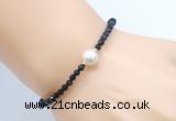 CFB827 4mm faceted round black spinel & potato white freshwater pearl bracelet