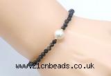 CFB828 4mm faceted round golden obsidian & potato white freshwater pearl bracelet