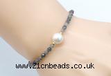 CFB836 4mm faceted round African bloodstone & potato white freshwater pearl bracelet