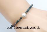 CFB837 4mm faceted round Indian bloodstone & potato white freshwater pearl bracelet