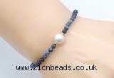 CFB844 4mm faceted round dumortierite & potato white freshwater pearl bracelet