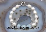 CFB911 Hand-knotted 9mm - 10mm rice white freshwater pearl & aquamarine bracelet