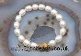 CFB924 9mm - 10mm rice white freshwater pearl & yellow crazy lace agate stretchy bracelet