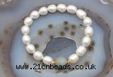 CFB925 9mm - 10mm rice white freshwater pearl & serpentine jasper stretchy bracelet