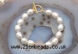 CFB933 Hand-knotted 9mm - 10mm rice white freshwater pearl & rose quartz bracelet