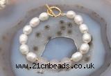 CFB934 Hand-knotted 9mm - 10mm rice white freshwater pearl & rose quartz bracelet