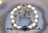CFB937 Hand-knotted 9mm - 10mm rice white freshwater pearl & smoky quartz bracelet