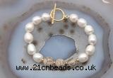 CFB967 Hand-knotted 9mm - 10mm rice white freshwater pearl & feldspar bracelet