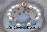 CFB989 Hand-knotted 9mm - 10mm rice white freshwater pearl & candy jade bracelet