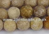 CFC231 15.5 inches 10mm faceted round fossil coral beads