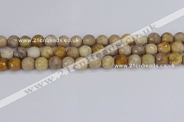 CFC231 15.5 inches 10mm faceted round fossil coral beads