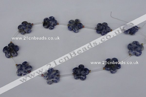 CFG1006 15.5 inches 20mm carved flower blue spot stone beads