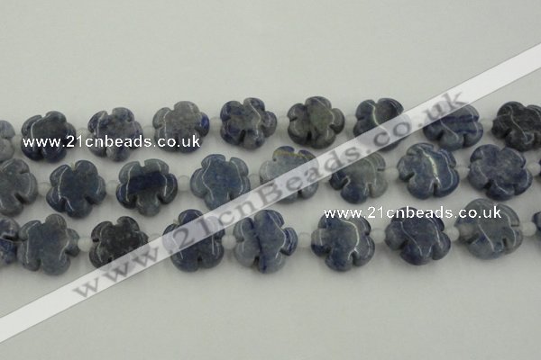 CFG1023 15.5 inches 16mm carved flower blue aventurine beads