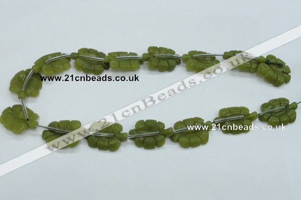 CFG11 15.5 inches 20*28mm carved leaf Korean jade beads