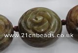 CFG1144 15.5 inches 30mm carved flower flower jade beads