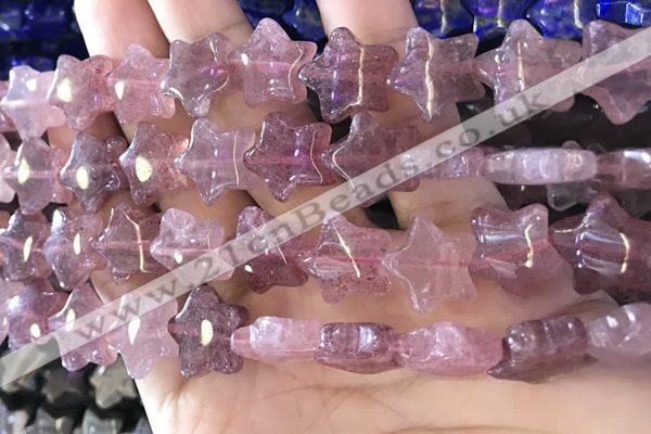 CFG1300 15.5 inches 15mm carved star strawberry quartz beads