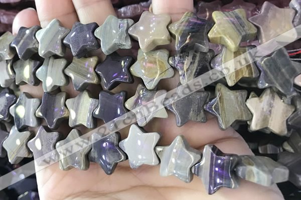 CFG1303 15.5 inches 15mm carved star silver leaf jasper beads