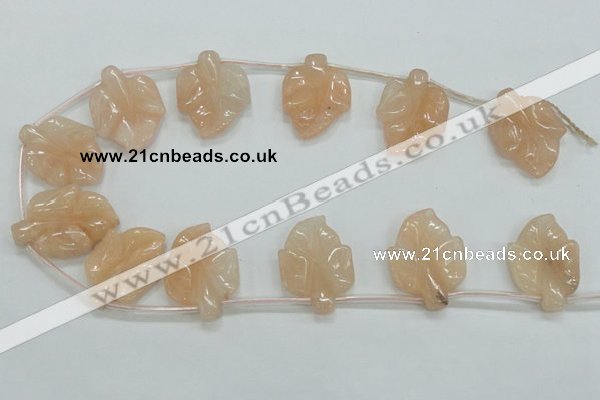 CFG14 15.5 inches 20*26mm carved leaf pink aventurine jade beads