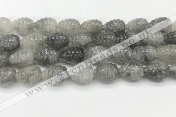 CFG1516 15.5 inches 15*20mm carved teardrop cloudy quartz beads