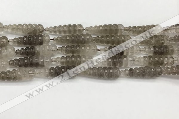 CFG1525 15.5 inches 10*35mm carved teardrop smoky quartz beads