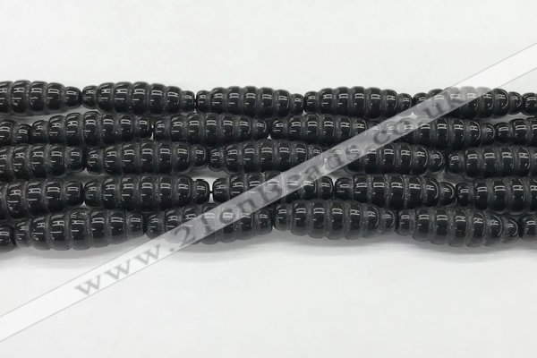 CFG1545 15.5 inches 10*30mm carved rice black agate beads