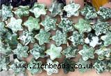 CFG1661 15 inches 14mm carved star Qinghai jade beads