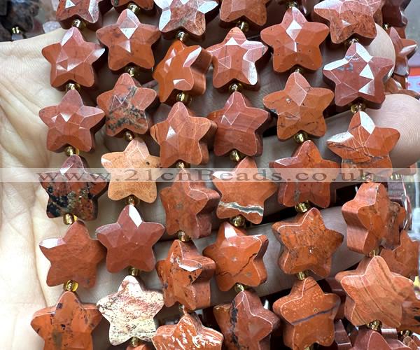 CFG1667 15 inches 14mm carved star red jasper beads