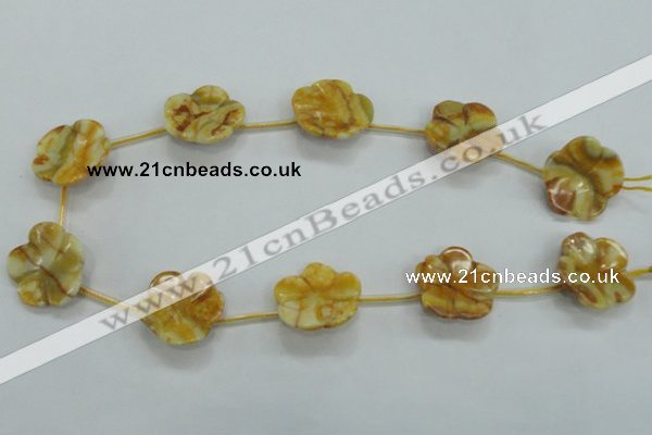 CFG17 15.5 inches 24mm carved flower yellow crazy lace agate beads