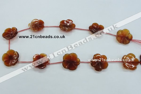 CFG19 15.5 inches 24mm carved flower natural red agate beads