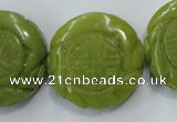 CFG203 15.5 inches 31mm carved coin Korean jade gemstone beads