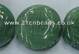 CFG204 15.5 inches 31mm carved coin green aventurine jade beads