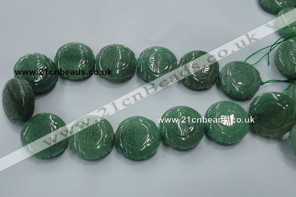 CFG204 15.5 inches 31mm carved coin green aventurine jade beads