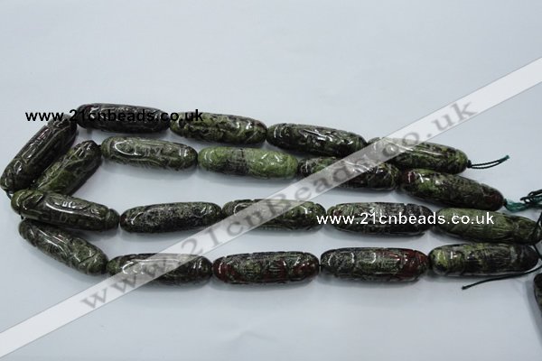 CFG210 15.5 inches 12*40mm carved rice dragon blood jasper beads