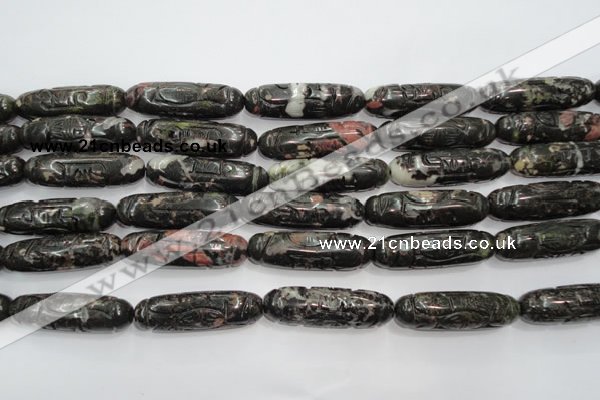 CFG211 15.5 inches 12*40mm carved rice plum blossom jade beads