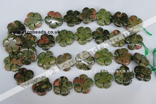 CFG221 15.5 inches 24mm carved flower unakite gemstone beads