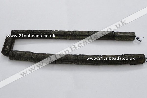 CFG223 15.5 inches 14*31mm carved column smoky quartz beads