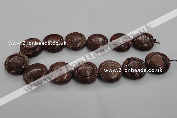 CFG226 15.5 inches 31mm carved coin red picture jasper beads