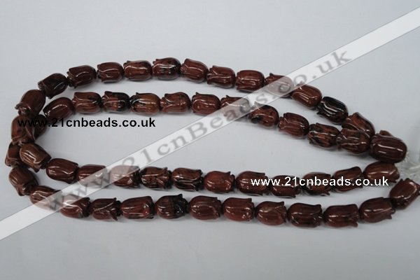 CFG236 15.5 inches 10*15mm carved flower mahogany obsidian beads