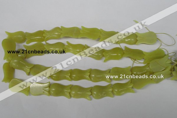 CFG240 15.5 inches 15*25mm carved flower olive jade gemstone beads