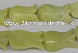 CFG241 15.5 inches 15*25mm carved flower lemon jade gemstone beads