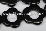 CFG260 15.5 inches 25mm carved flower black agate gemstone beads