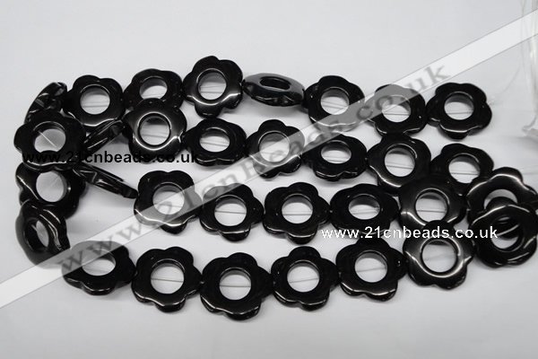 CFG260 15.5 inches 25mm carved flower black agate gemstone beads